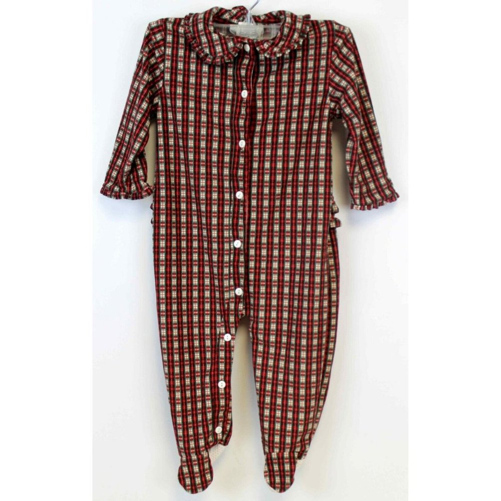 Strasburg Red Plaid Fleece 1 Piece Sleep wear Girls Full Button 24 Months Winter